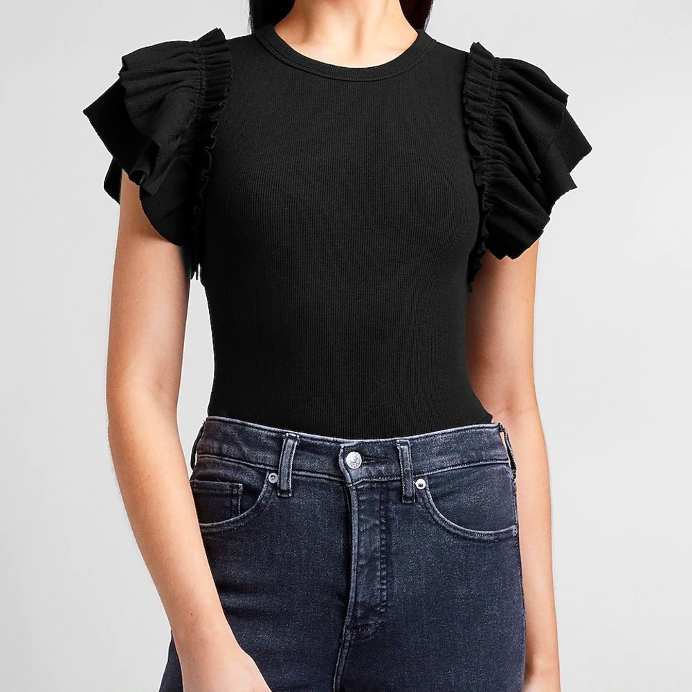 Black ruffle sleeve top